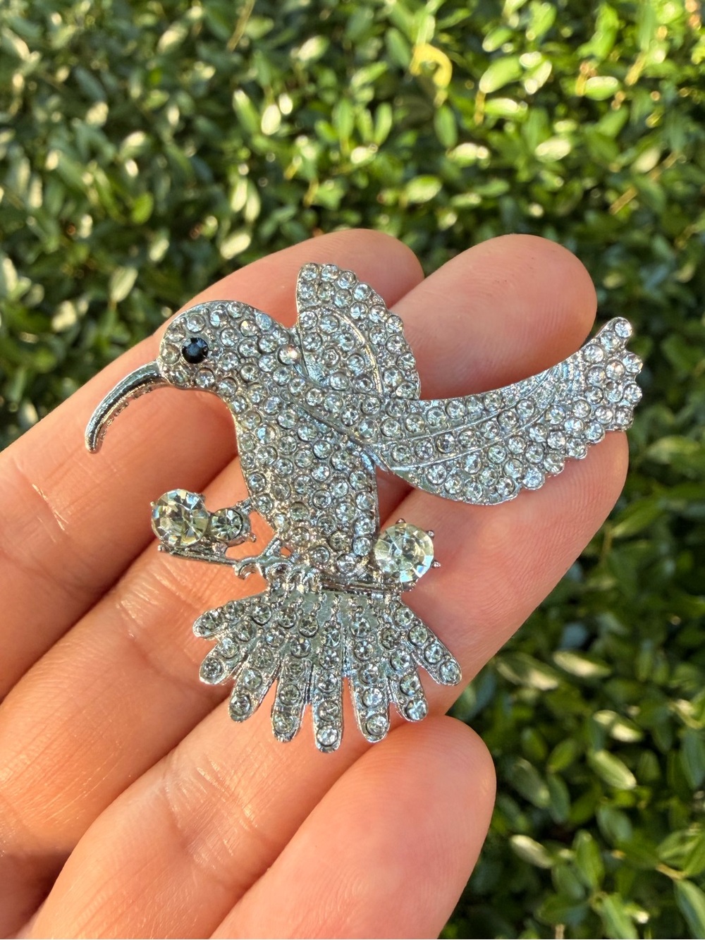 Silver Bird Brooch Pin - Crystal Bird Brooch - Picture 3 of 8